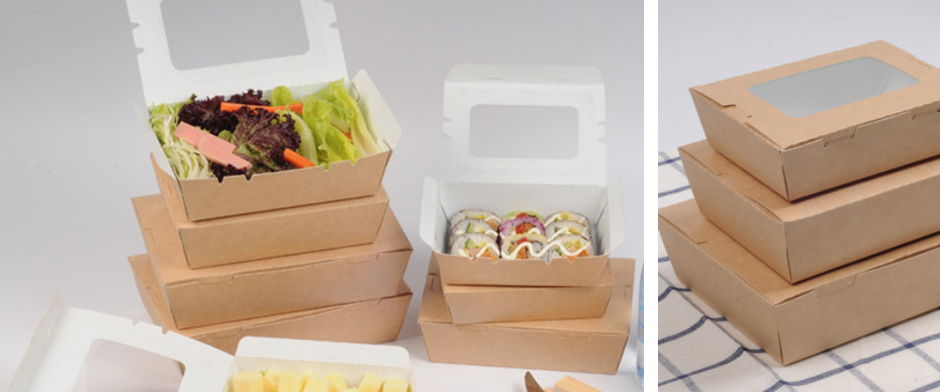 食品級牛皮紙飯盒/紙餐盒/外送打包盒/便當盒/水果沙拉開窗盒